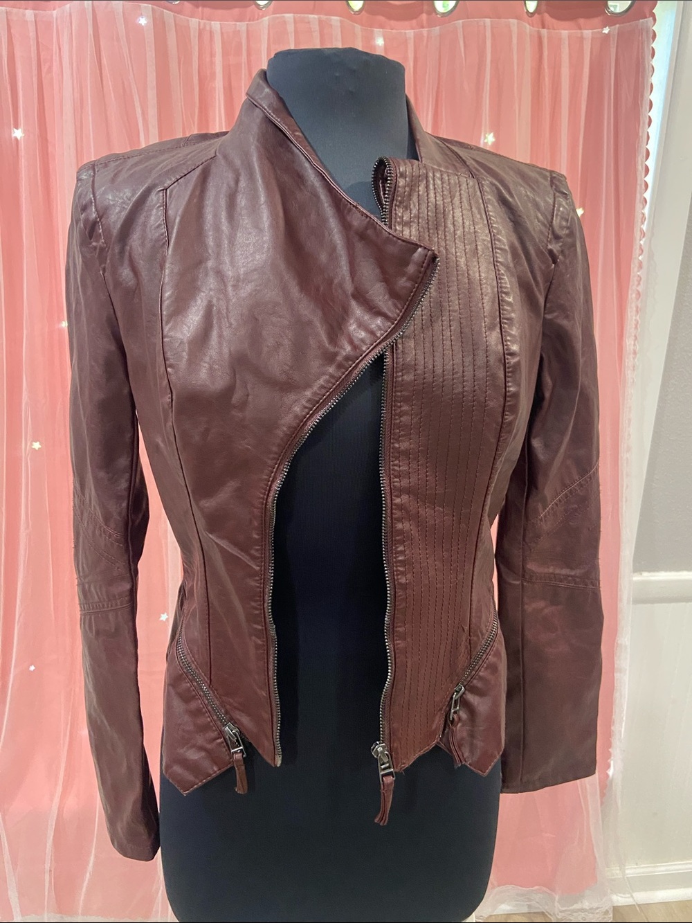 Blank NYC Women's Dark Brown Faux Leather Moto Jacket size S